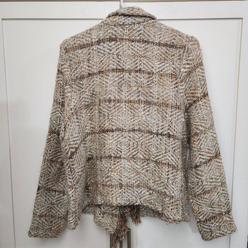 Chicos Womens Medium 1 Wool Alpaca Blend Knit Fringe Open Front Cardigan Sweater - Picture 4 of 11